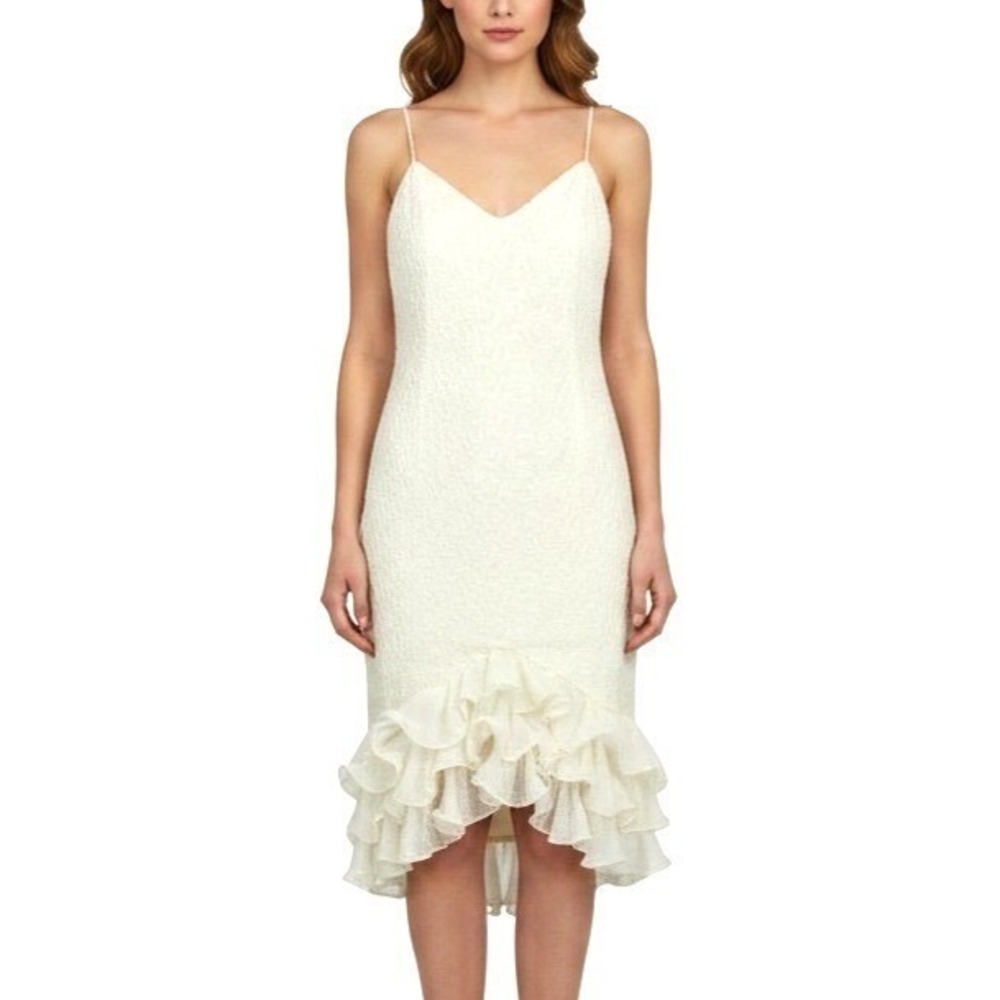 Vtg New Leaf Metallic/Ivory CRINKLE Ruffle Hem COCKTAIL Party DRESS (9/10) Sz S